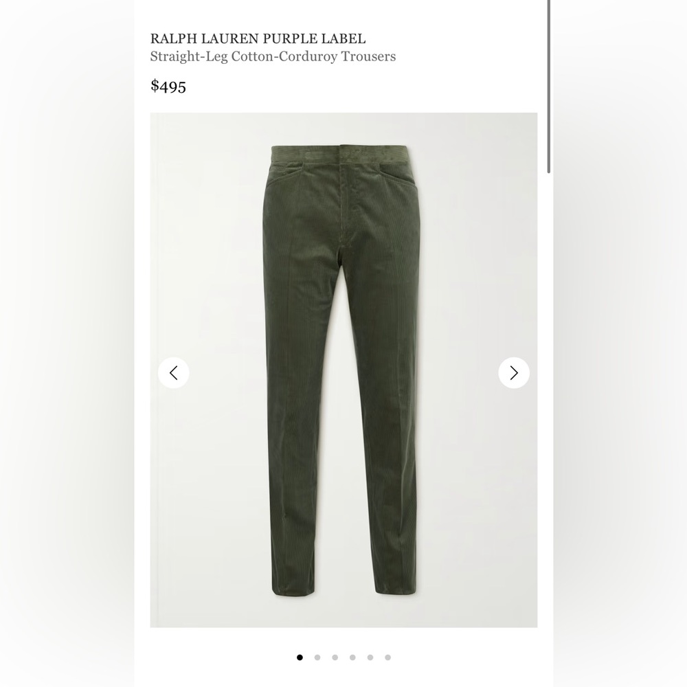 Ralph Lauren Purple Label - Straight-Leg Cotton-Corduroy Trousers w/ tags **NEW